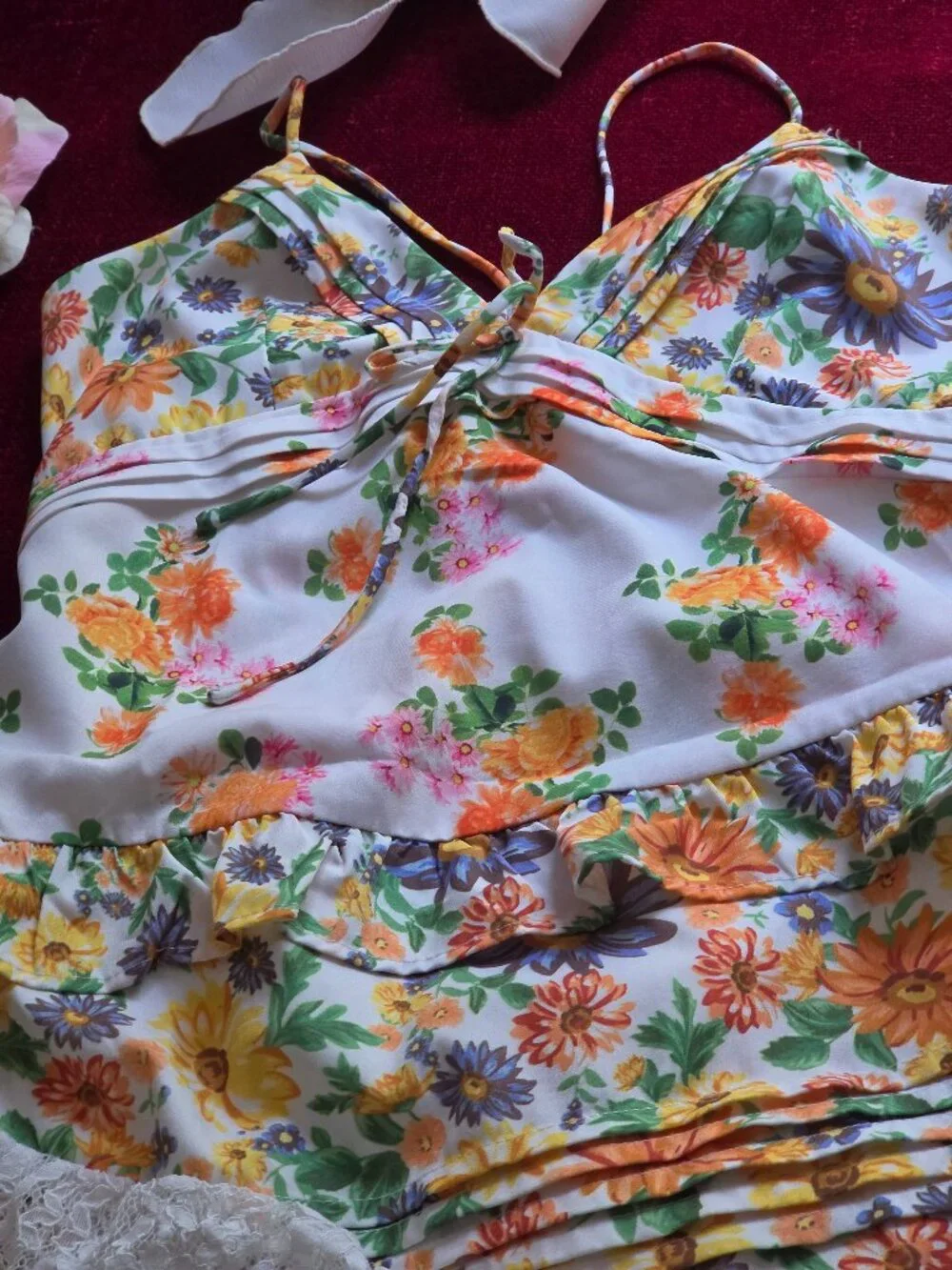 STUNNING FLORAL RUFFLE MAXI WITH BUTTER SOFT EYELASH LACE NEW!!!!!!! SIZE SMALL